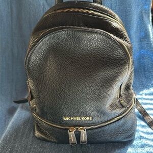 Michael Kors Black Pebbled Leather Mini Backpack with Gold Hardware